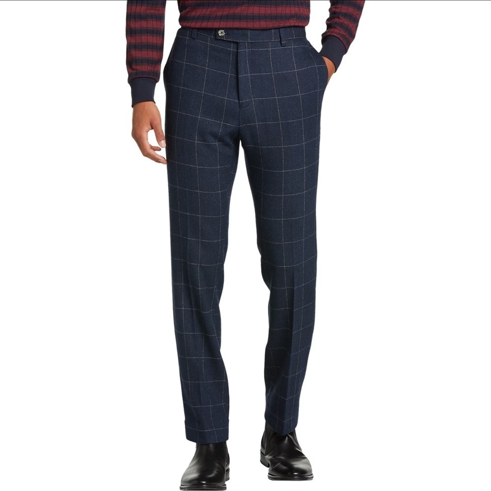 Paisley & Gray Slim Fit Navy Herringbone Windowpane Pants Size 42 x 32